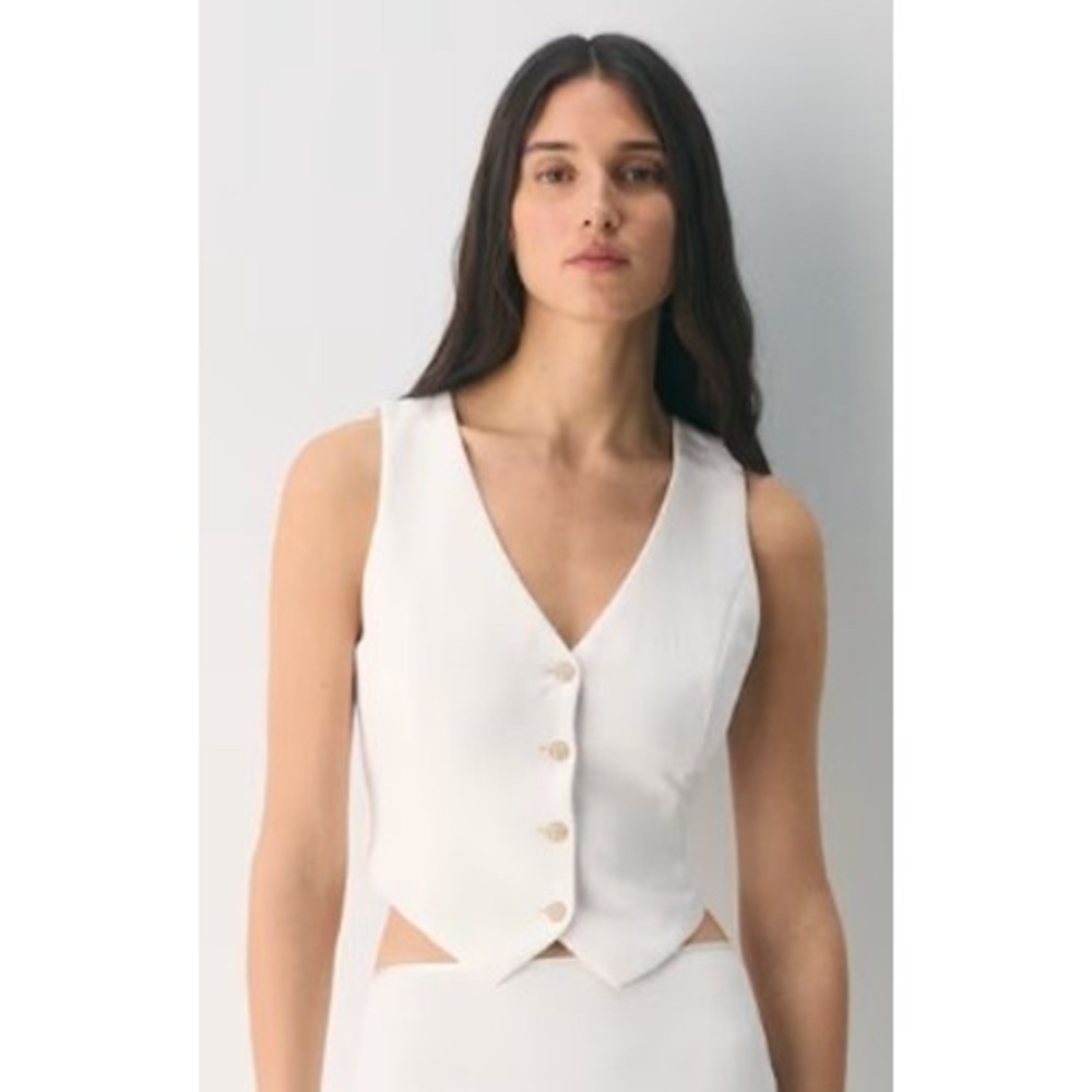 Wilfred Aritzia Pesci Vest 12 NWT Light Birch Crepette Tailored Button Waistcoat
